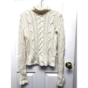 Abercrombie Fitch Sweater Cable Knit Turtleneck Fisherman Chunky Academia Size M
